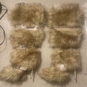 Faux Fur Heeled Boots - Tan